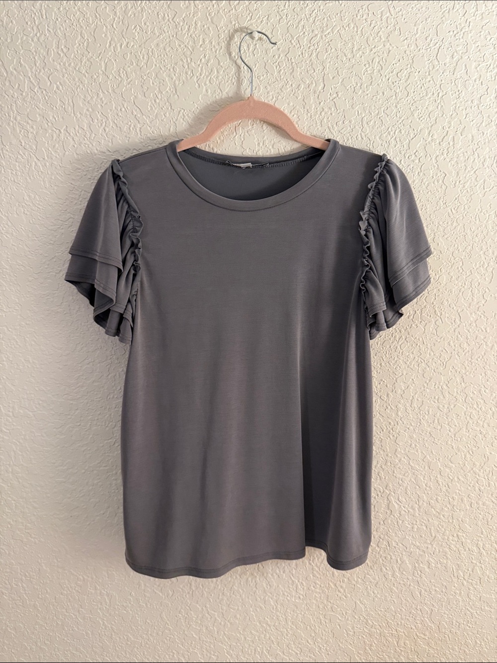 Green Envelope Charcoal Gray Ruffle Sleeve Tee